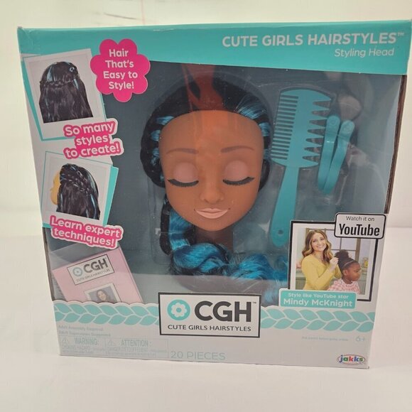 Cute Girls Hairstyles Styling Head Black with Blue Streaks 20 Piece Set NEW! - Picture 11 of 15